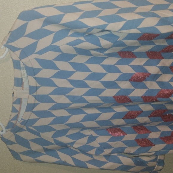 Boden Geometric Blue Beige Pink Sequin Detail Back Zip Cotton Blend 3/4 … - Picture 2 of 7